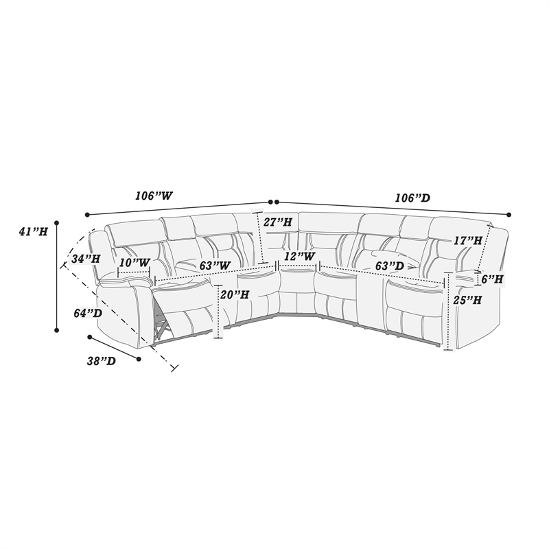Poundex Furniture Multi Seater Gel Leatherette Motion Sectional in Gray