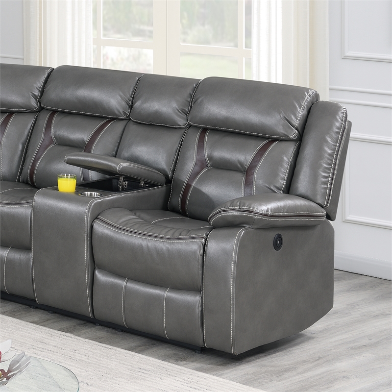 Poundex Furniture Multi Seater Gel Leatherette Motion Sectional in Gray