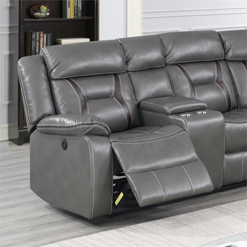 Poundex Furniture Multi Seater Gel Leatherette Motion Sectional in Gray