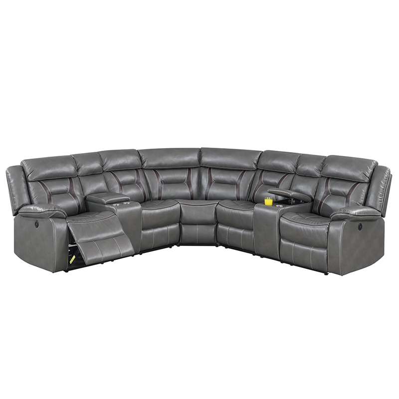 Poundex Furniture Multi Seater Gel Leatherette Motion Sectional in Gray