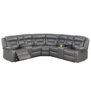 Poundex Furniture Multi Seater Gel Leatherette Motion Sectional in Gray
