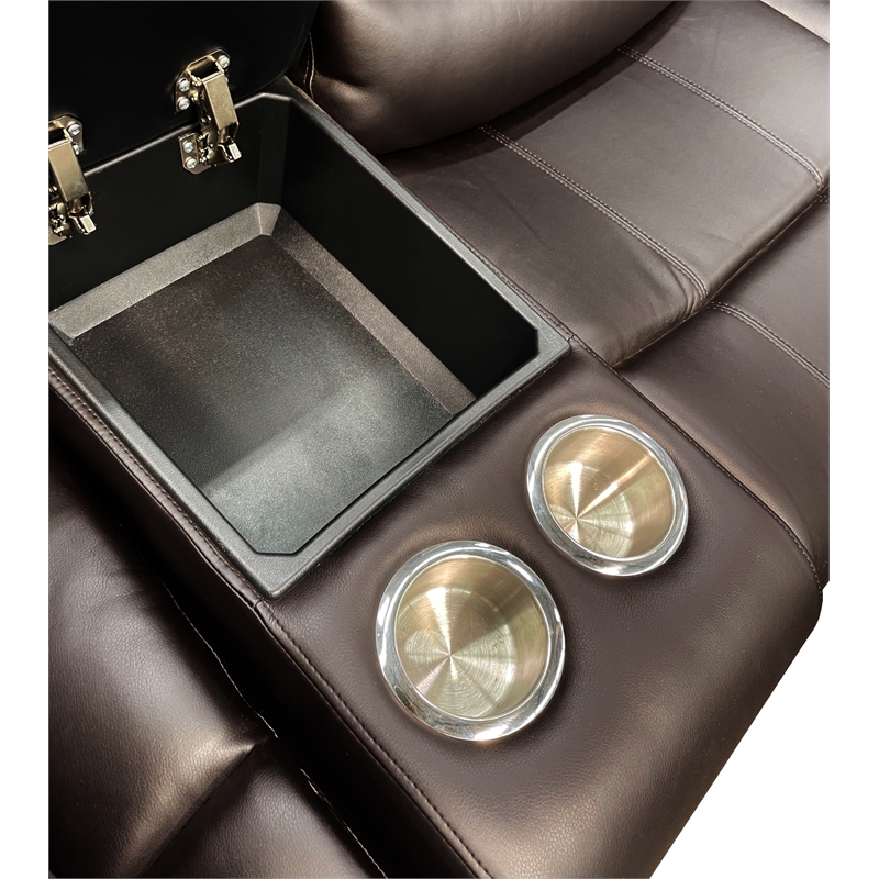 Poundex Furniture Gel Leatherette Motion Sectional in Dark Brown