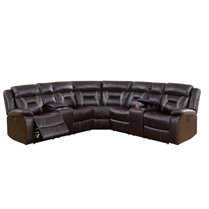 Poundex Furniture Gel Leatherette Motion Sectional in Dark Brown