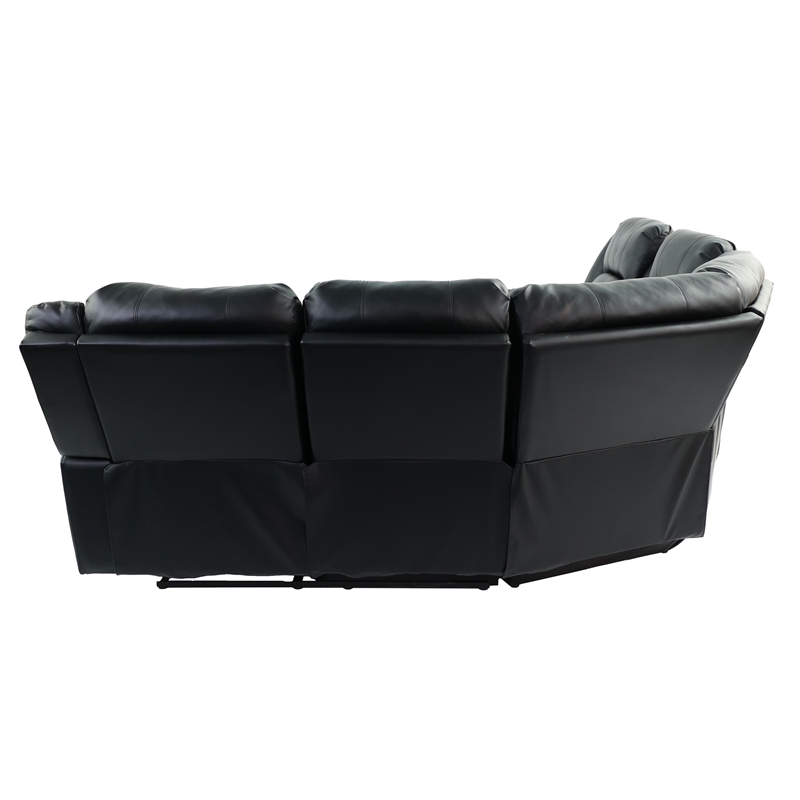 Poundex Furniture Multi Seater Bonded Leather Motion Sectional in Black