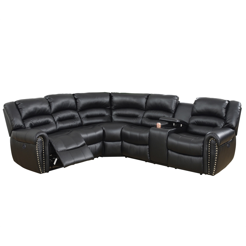 Poundex Furniture Multi Seater Bonded Leather Motion Sectional in Black