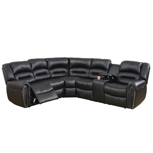 Poundex Furniture Multi Seater Bonded Leather Motion Sectional in Black