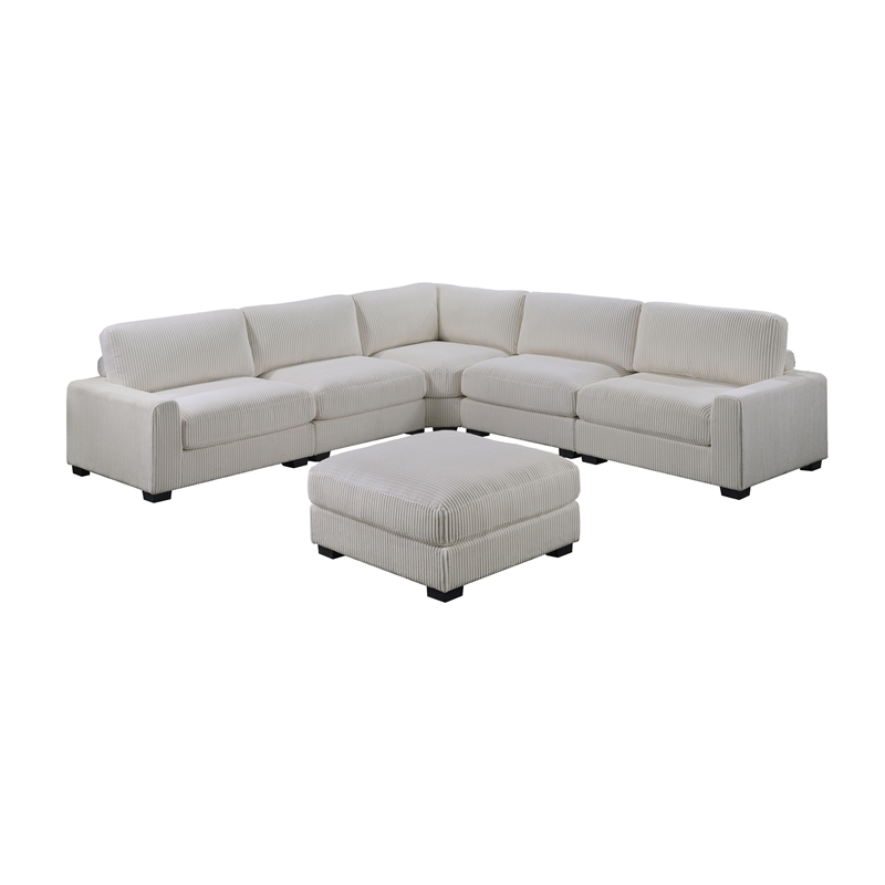 Poundex 6-Pcs XL Beige Corduroy Modular Set with Foam Cushions