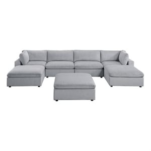 Poundex 7-Pcs Light Gray Corduroy Modular Sectional Set with Foam Cushions