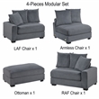 Poundex 4-Pcs Dark Gray Corduroy Fabric Modular Foam Sectional Set