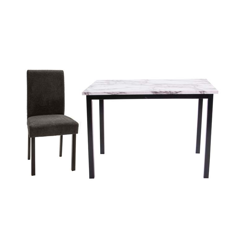Poundex  Wool Upholstered 5-Pcs Dining Set Charcoal Faux Marble Tabletop