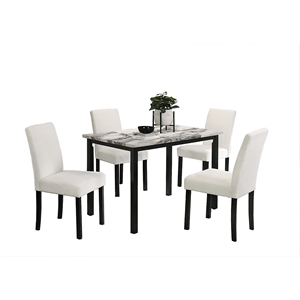 Poundex Wool Upholstered 5-Pcs Dining Set White Faux Marble Tabletop