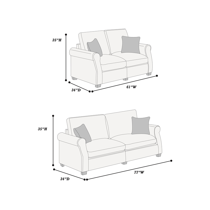 Poundex Upholstered Sofa and Loveseat Set in Dark Gray Foam Corduroy