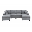 Poundex Upholstered Foam Corduroy U-Shaped Sectional in Light Gray