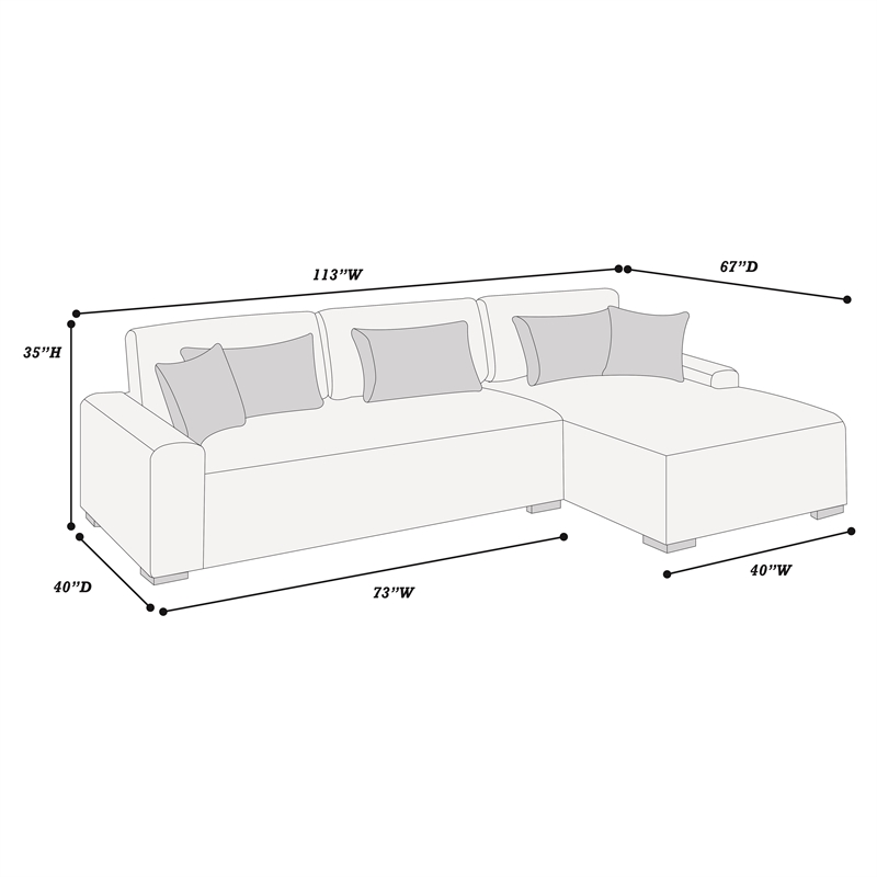 Poundex Foam Cushion Upholstered Corduroy 2-Piece XL Sectional in Dark Gray