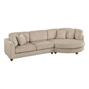 Poundex 2-Piece Corduroy Sectional Set with Foam Cushions XL in Camel