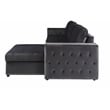 Poundex Upholstered Velvet Reversible Chaise Convertible Sectional in Black