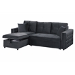 Poundex Upholstered Velvet Reversible Chaise Convertible Sectional in Black
