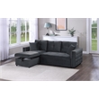 Poundex Upholstered Velvet Reversible Chaise Convertible Sectional in Black