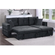 Poundex Upholstered Velvet Reversible Chaise Convertible Sectional in Black