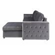 Poundex Upholstered Velvet Reversible Chaise Convertible Sectional in Gray
