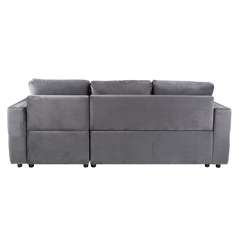 Poundex Upholstered Velvet Reversible Chaise Convertible Sectional in Gray