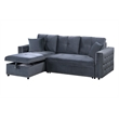 Poundex Upholstered Velvet Reversible Chaise Convertible Sectional in Gray
