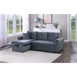 Poundex Upholstered Velvet Reversible Chaise Convertible Sectional in Gray