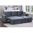 Poundex Upholstered Velvet Reversible Chaise Convertible Sectional in Gray
