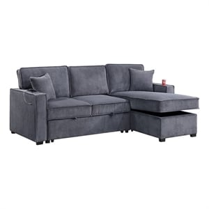 Poundex Corduroy Foam Reversible Storage Chaise Convertible Sectional Dark Gray
