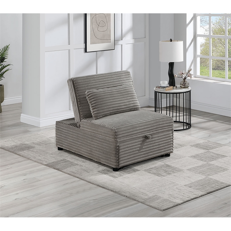 Poundex Foam Upholstered Wide Welt Convertible Chair in Smoke Corduroy