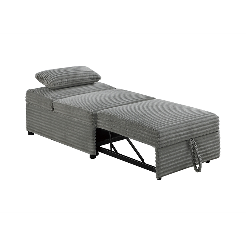 Poundex Foam Upholstered Wide Welt Convertible Chair in Smoke Corduroy
