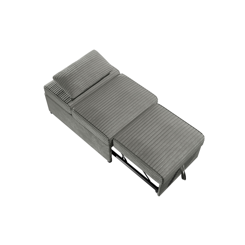 Poundex Foam Upholstered Wide Welt Convertible Chair in Smoke Corduroy