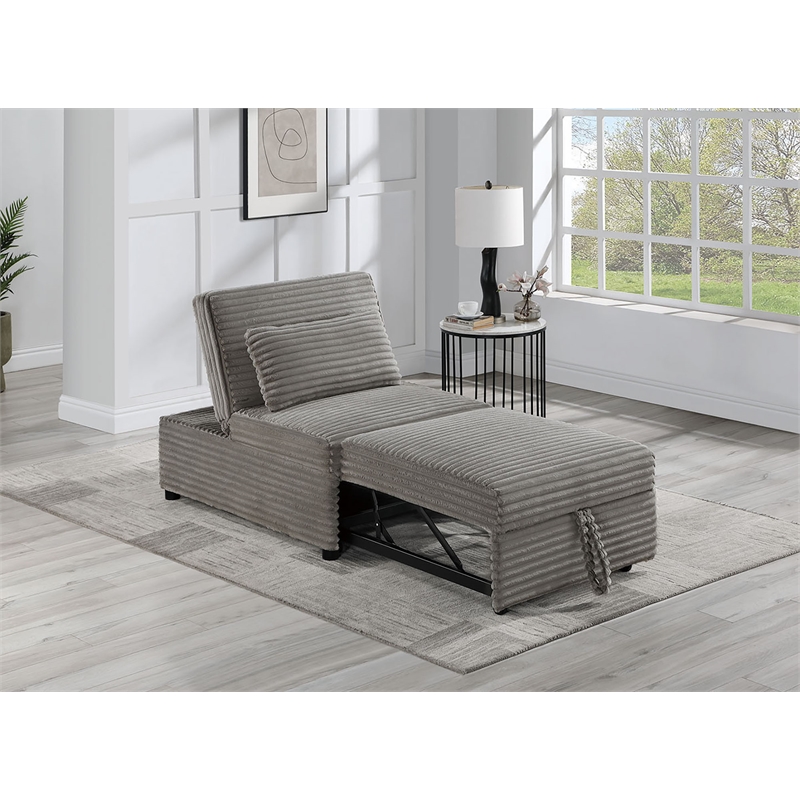 Poundex Foam Upholstered Wide Welt Convertible Chair in Smoke Corduroy