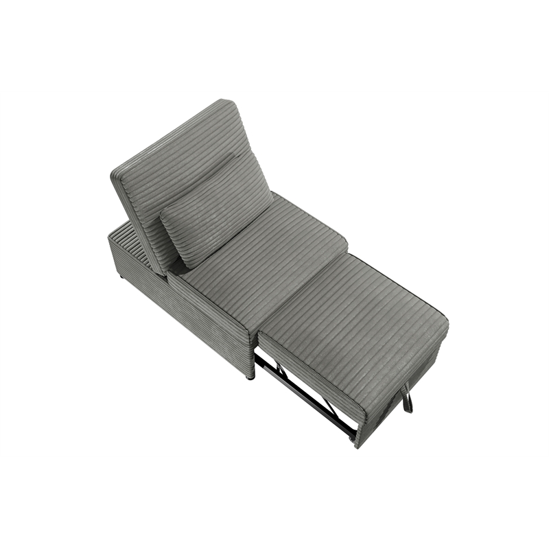 Poundex Foam Upholstered Wide Welt Convertible Chair in Smoke Corduroy