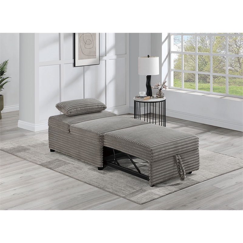 Poundex Foam Upholstered Wide Welt Convertible Chair in Smoke Corduroy