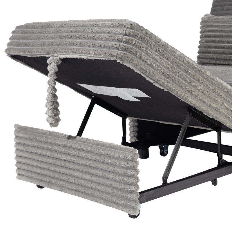 Poundex Foam Upholstered Wide Welt Convertible Chair in Smoke Corduroy
