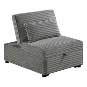 Poundex Foam Upholstered Wide Welt Convertible Chair in Smoke Corduroy