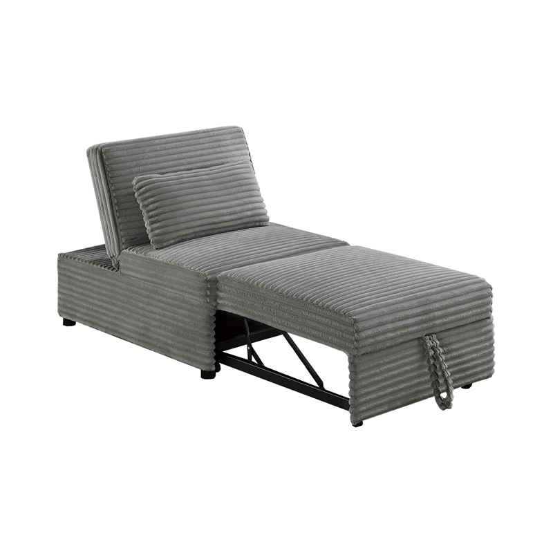 Poundex Foam Upholstered Wide Welt Convertible Chair in Smoke Corduroy