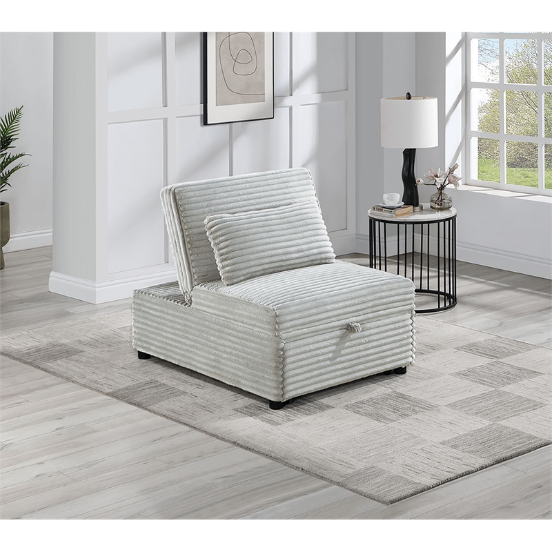 Poundex Upholstered Foam Corduroy Convertible Chair with Wide Welt in Ash
