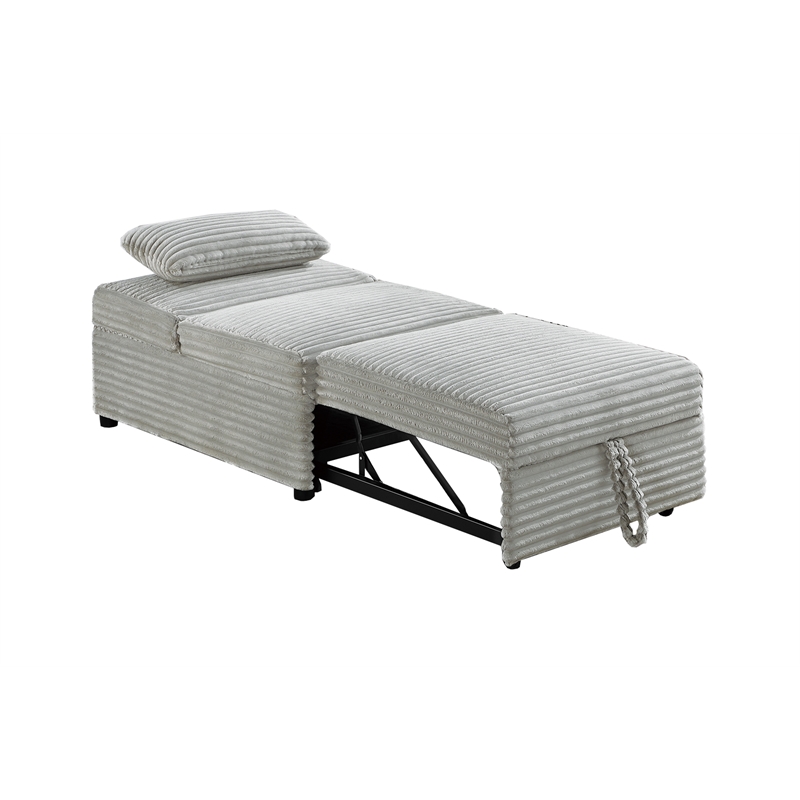 Poundex Upholstered Foam Corduroy Convertible Chair with Wide Welt in Ash