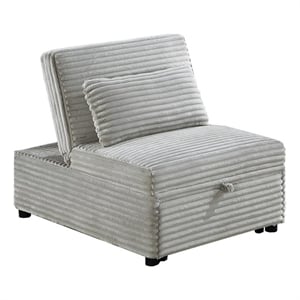 Poundex Upholstered Foam Corduroy Convertible Chair with Wide Welt in Ash