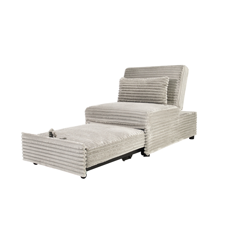 Poundex Upholstered Foam Corduroy Convertible Chair with Wide Welt in Ash