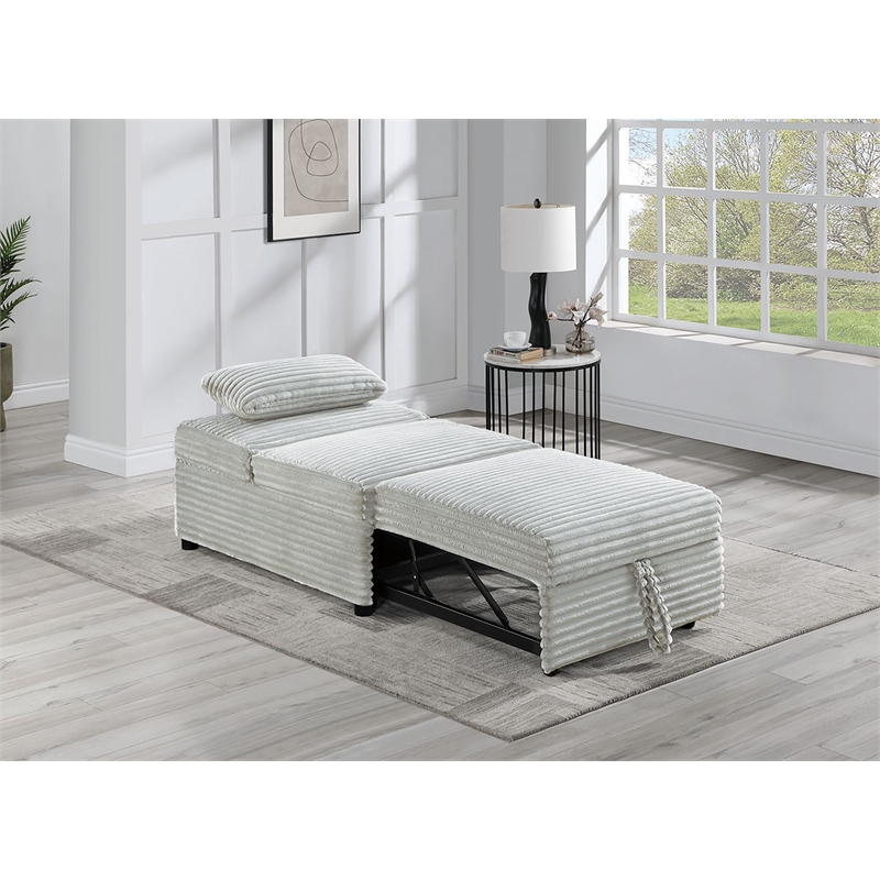 Poundex Upholstered Foam Corduroy Convertible Chair with Wide Welt in Ash