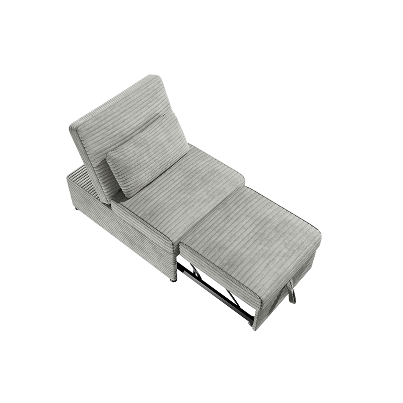 Poundex Upholstered Foam Corduroy Convertible Chair with Wide Welt in Ash