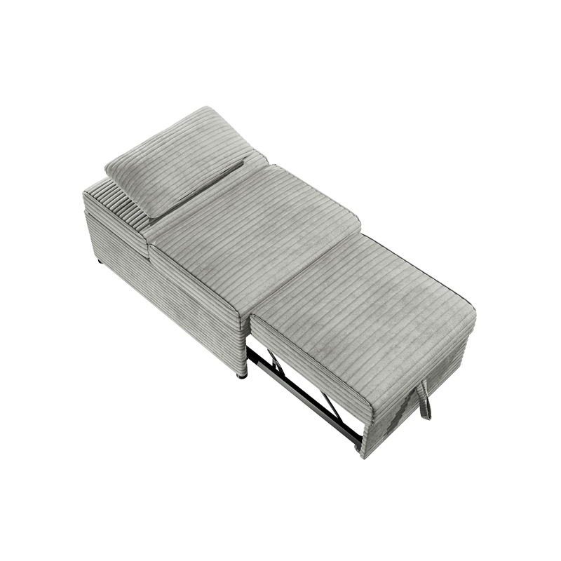 Poundex Upholstered Foam Corduroy Convertible Chair with Wide Welt in Ash