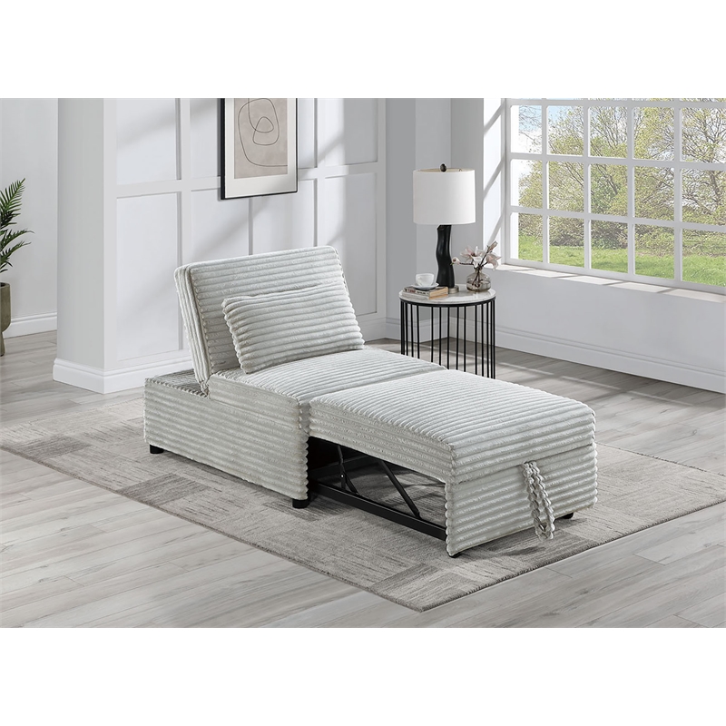 Poundex Upholstered Foam Corduroy Convertible Chair with Wide Welt in Ash