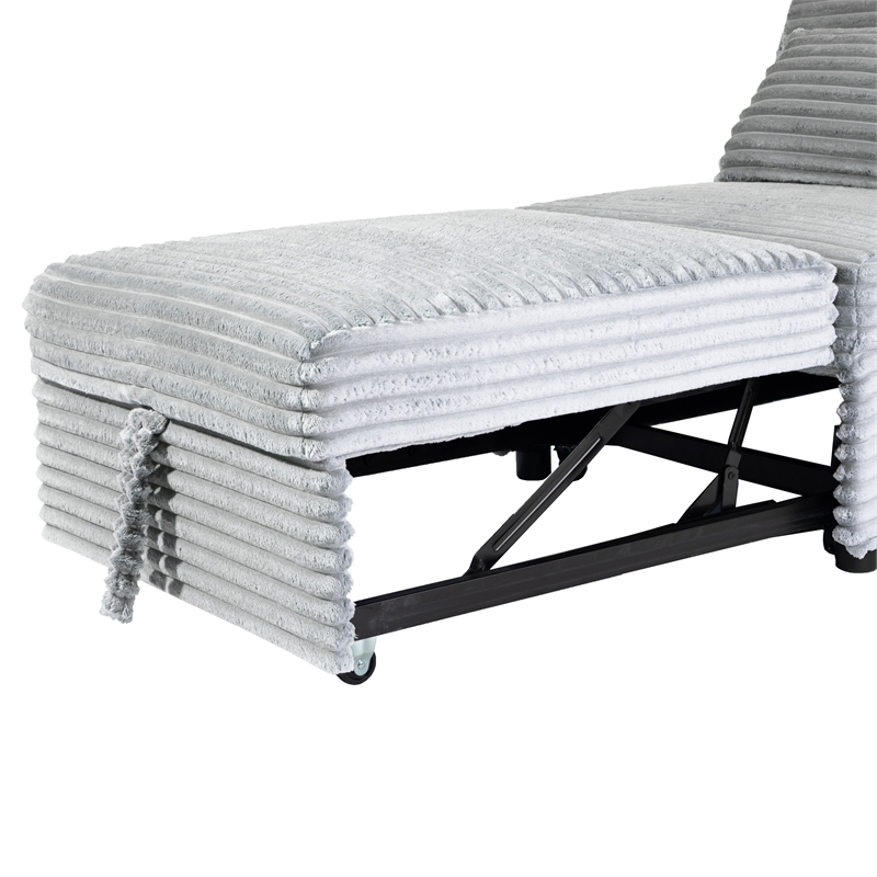 Poundex Upholstered Foam Corduroy Convertible Chair with Wide Welt in Ash