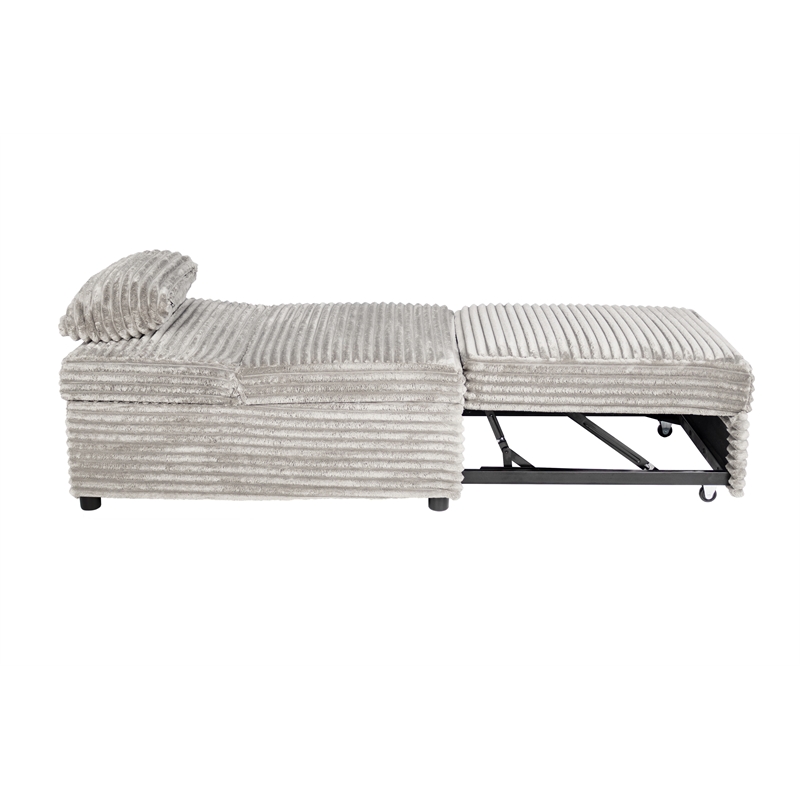 Poundex Upholstered Foam Corduroy Convertible Chair with Wide Welt in Ash