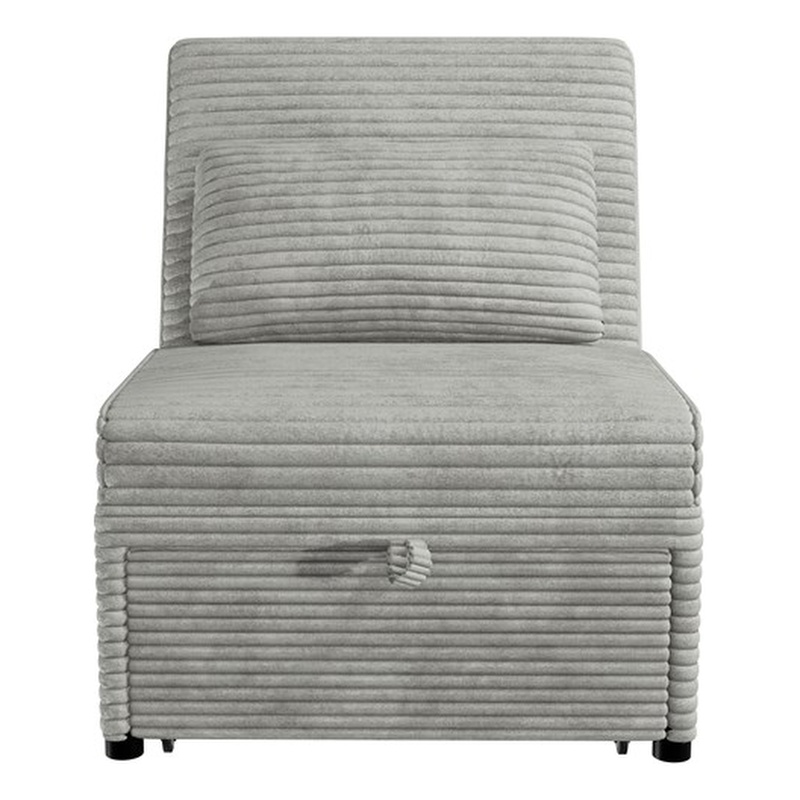 Poundex Upholstered Foam Corduroy Convertible Chair with Wide Welt in Ash