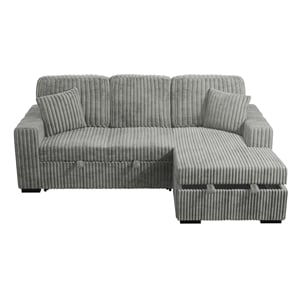 Poundex Upholstered Foam Corduroy Convertible Sofa with Storage in Smoke
